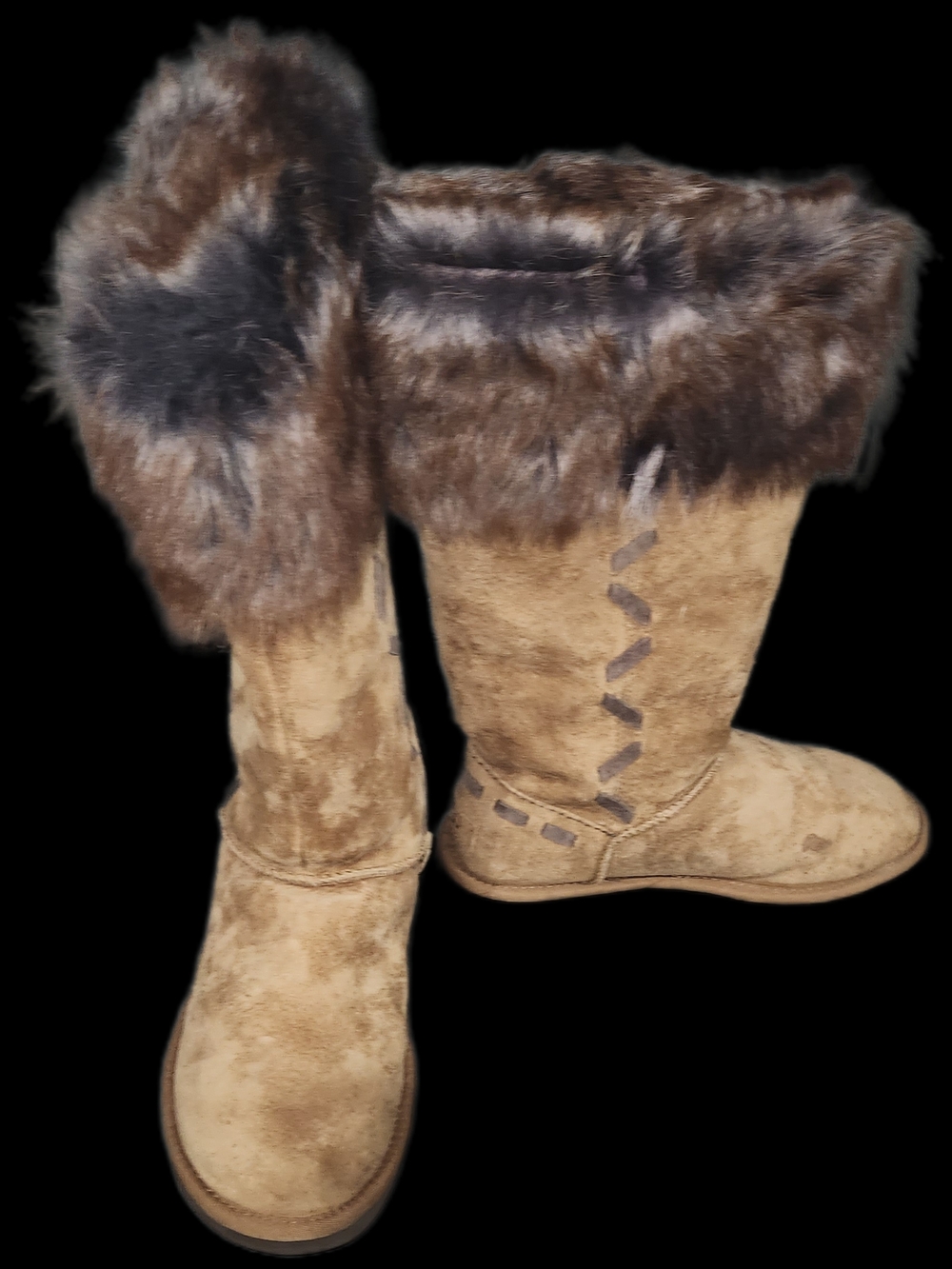 UGG Australia Rosana Chestnut Suede Boots Dark Fur Trim Size 7